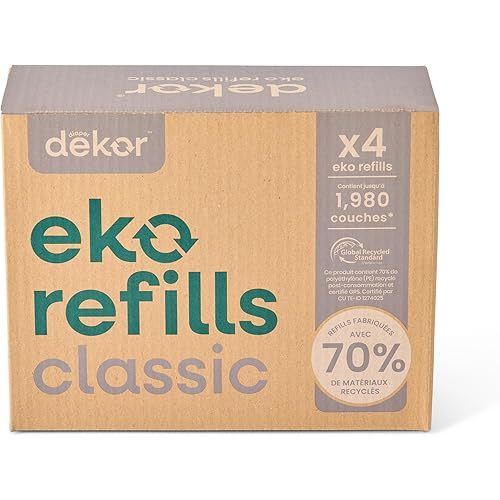 Diaper Dekor Eko Classic Refills, 4 Count | ONLY Eco-Friendly Diaper Pail Refills Made With 70% Recycled Materials | Quicker, Easier & More Cost Effective than Trash Bags | Unscented
