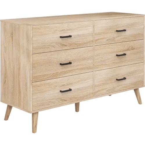 Bigbiglife Mid Century Modern 6 Drawer Dresser for Bedroom, Wood Dresser with Metal Handles, 15.7" D x 47.2" W x 32" H, Light Oak
