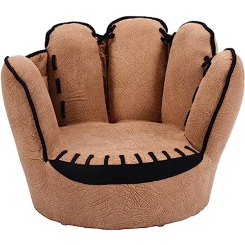 Costzon Kids Couch with Solid Wood Frame & Baseball Glove Design, Children Armchair for Play Room, Nursery, Kindergarten, Kids Room, Gift for Boys & Girls (Brown)