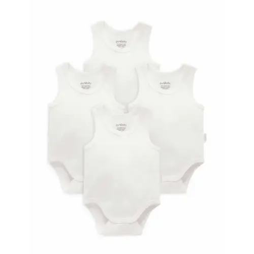 Purebaby Rib Bodysuit 4 Pack White Pack | Baby Bunting AU