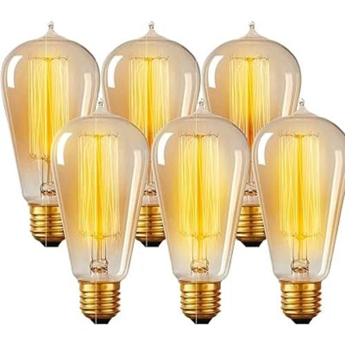 Hudson Bulb Co. Vintage Incandescent Edison Light Bulbs, 60W, E26/E27 Base, 2100K Dimmable Decorative Lights, ST58 Style Amber Warm Glow, Antique Squirrel Filament for Outdoor and Indoor Use - 6 Pack