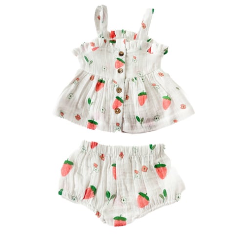 Organic Muslin Dress and Bloomers - Strawberry