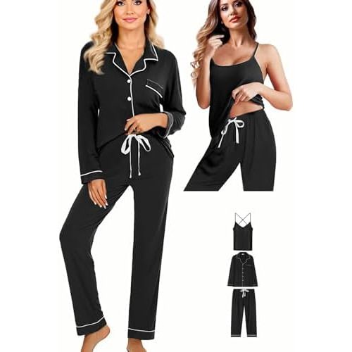 3Pcs Knit Pajamas Set For Women XS-4XL Womens Soft Pajama Sets Sexy Cami Pj Sets Sleepwear Loungewear Nightwear