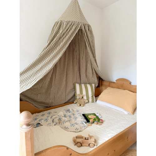 Gingham Bed Canopy: Farmhouse Green Checkered Cotton Canopy