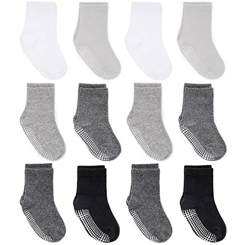 ZAPLES Baby Non Slip Grip Crew Socks with Anti Skid Soles for Infants Toddlers Kids Boys Girls