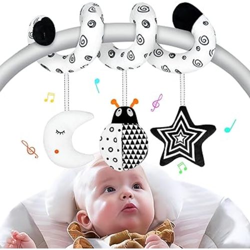 XIXILAND Car Seat Toys for Babies 0-6 Months Boys Girls, Black and White High Contrast Baby Toys 0-3 Months Carseat Toys for Infants 0-6 Months, Stroller Toys Newborn Infant Toys for 0-18 Months