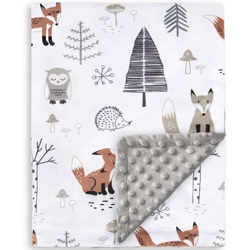 HOMRITAR Baby Blanket for Boys Girls Soft Plush Minky Blanket with Double Layer Dotted Backing for Toddler with Forest Foxes Multicolor Printed 30 x 40 Inch(75x100cm)