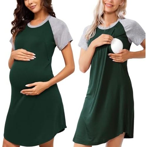 Women Sleepshirts 3 in 1 Labor/Maternity/Nursing Nightgown Short Sleeve Breastfeeding Sleep Dress XS-3XL
