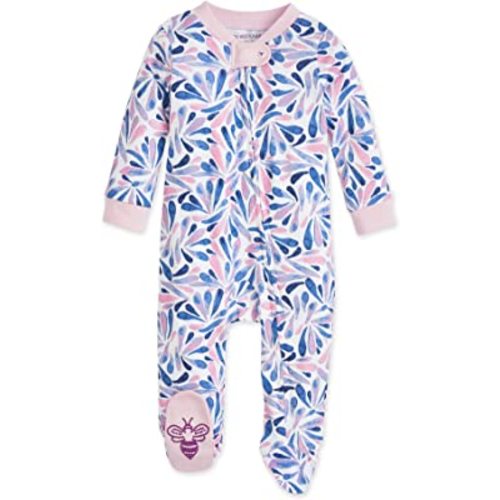 Burt's Bees Baby Girls Footed One-Piece Pajamas, Sleep and Play Loose Fit, 100% Organic Cotton, Sizes NB to 6-9 Months