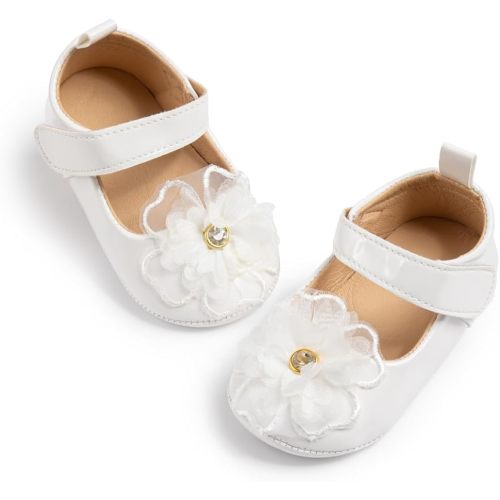 Meckior Infant Baby Girls Soft Sole Bowknot Princess Wedding Dress Mary Jane Flats Prewalker Newborn Light Baby Sneaker Shoes