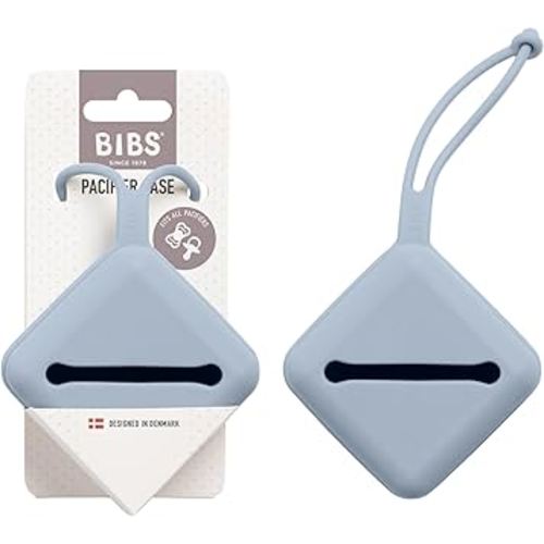 BIBS Pacifier Case with Loop for Storing and Carrying Dummies Holds Three Pacifiers 100% BPA Free Material Made in Denmark Dusty Blue