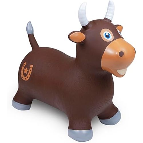 WADDLE Bouncy Hopper Inflatable Hopping Animal, Indoors and Outdoors Toy for Toddlers and Kids, Pump Included, Boys and Girls Ages 2 Years and Up (Brown Bull)