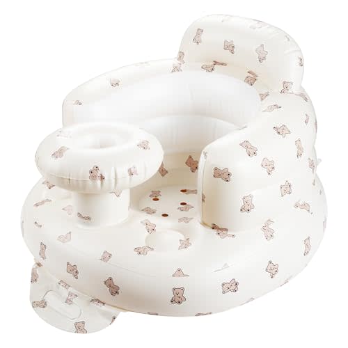 Inflatable Baby Seat with Tray, Comfortable Sit Me Up Baby Chair for Learning to Sit, Built in Air Pump Blow Up Infant Back Support Floor Seat for Babies 3 Months & Up (Bear Cub)