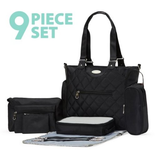 SoHo Collection, Tribeca 9 pieces Diaper Tote Bag set *Limited time offer * (Black)