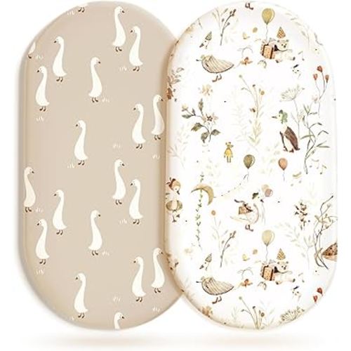 Stretchy Ultra Soft Fitted Bassinet Sheets 2 Pack, Universal Fitted for Baby Cradle Moses Basket Oval Rectangle Mattress Safe and Snug, Stylish Bassinet Sheet for Baby Boy and Girl