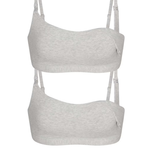 COTTON JERSEY MATERNITY NURSING SCOOP BRALETTE 2-PACK | LIGHT HEATHER GREY