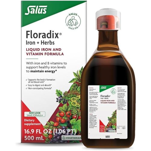 Floradix by Salus Iron & Herbs - Liquid Herbal Supplement for Energy Support - Iron Supplement with Vitamin C & B Complex Vitamins - for Men & Women - 16.9 Fl Oz