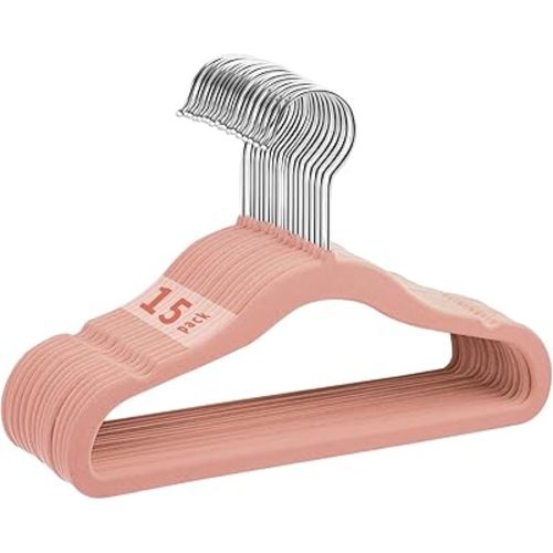 Kids Velvet Hangers 15 Pack, 11 Inch Size Non-Slip Baby Hangers, Space-Saving Nursery Hangers, Perfect Infant/Toddler Clothes Hangers for Daily Use(Pink)