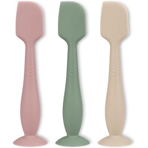3 Piece Full Size Diaper Cream Applicator Set - Soft Silicone Baby Butt Spatula with Suction Base (Sand/Sage/Blush)
