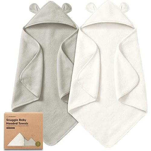 KeaBabies 2-Pack Hooded Baby Towels for Newborn - 30x30 Soft & Absorbent Viscose from Bamboo Baby Bath Towels with Hood for Infant, Toddler,Kids,Boys Girls,Newborn Bath Essentials (Graphite, Petite)