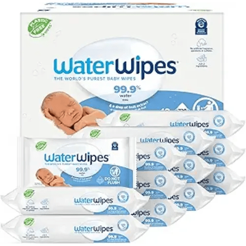 WaterWipes Plastic-Free Original Baby Wipes, 99.9% Water Based Wipes, Unscented & Hypoallergenic for Sensitive Skin, 60 Count (Pack of 12), Packaging May Vary