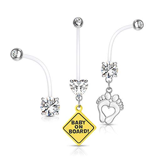 Pierced Owl - Set of 3 Double Jeweled Pregnancy Maternity Belly Button Ring Retainers