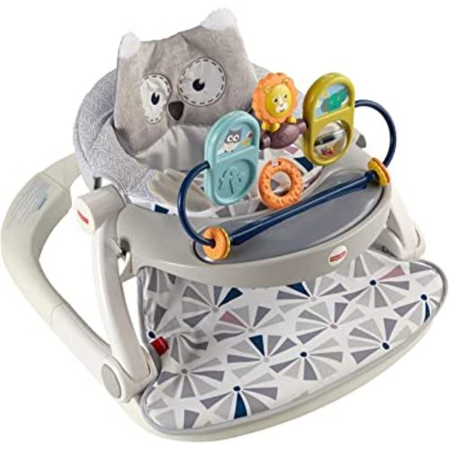 Fisher-Price Premium Sit-Me-Up Floor Seat with Toy Tray - Owl Love You, Portable Baby Chair with Snack Tray and Toys