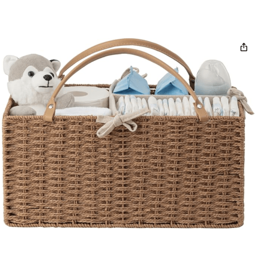 HBlife Baby Diaper Caddy Organizer, Paper Rope Storage Baskets Nursery Bin with Removable Divider, Portable Car Organizer for Diapers, Baby Shower Gifts, Newborn Essentials Must Haves