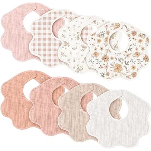 Konssy Muslin Baby Bibs 8 Pack, 100% Cotton Absorbent Bandana Drool Bibs for Teething and Drooling, Newborn Essentials Baby Shower Gifts for Unisex Boys and Girls