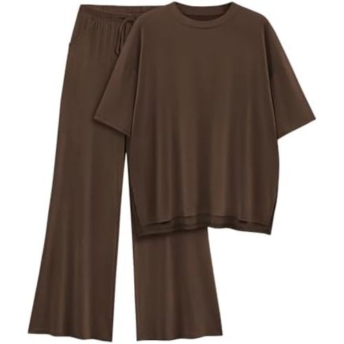 Womens Lounge Set 2026 Summer 2 Piece Outfits Oversized Short Sleeve Tops & Wide Leg Pant Matching Sets Clothing