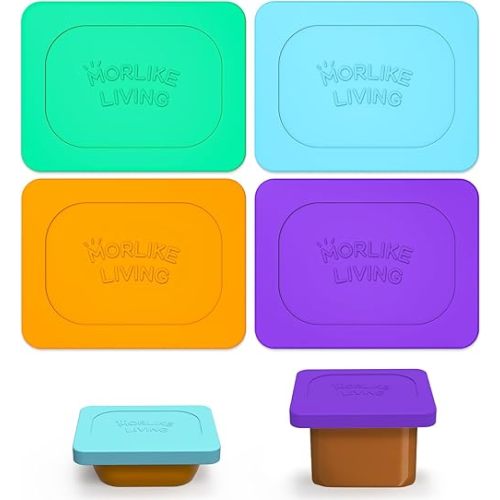 Morlike Baby Food Lids Compatible with Gerber Food Containers, Silicone Container Lid for Baby Food Storage, Reusable and Dishwasher Safe, BPA Free - Lids Only (4 Pack, 4 Color)