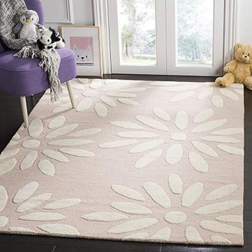 SAFAVIEH Kids Collection Accent Rug - 3' x 5', Pink & Ivory, Handmade Daisy Wool, Ideal for High Traffic Areas in Entryway, Living Room, Bedroom (SFK914P)