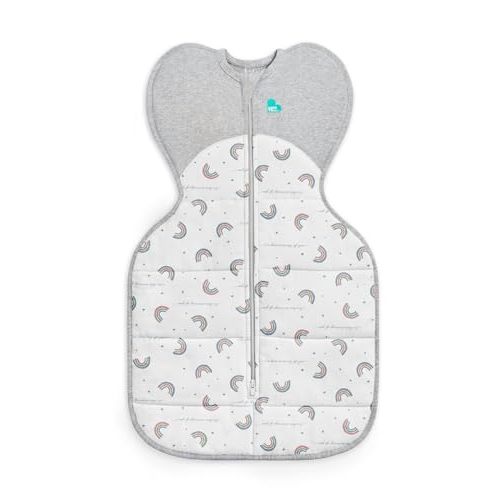 Love to Dream Warm Swaddle UP 2.5 TOG Baby Sleep Sack for Autumn & Winter | Arms Up Position for Self-Soothing, Secure Fit Calms Startle Reflex | Newborn 5–8.5 lbs, White Rainbow Dream