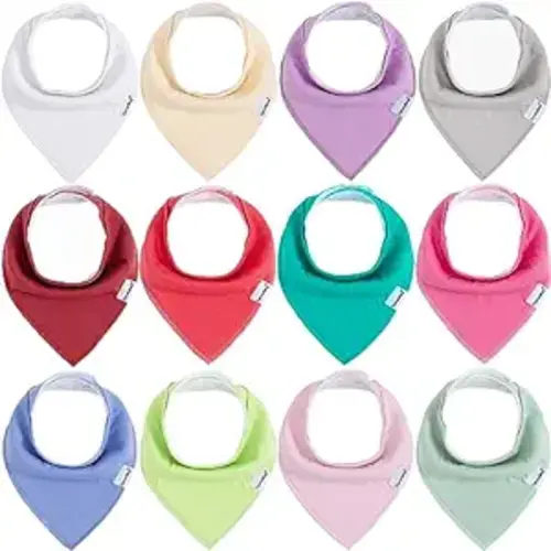 Baby Bandana Drool Bibs for Girls,12 Pack Solid Colors Baby Girl Bibs Set,Absorbent 100% Organic Cotton for Newborn Teething and Drooling - Lucky Girl