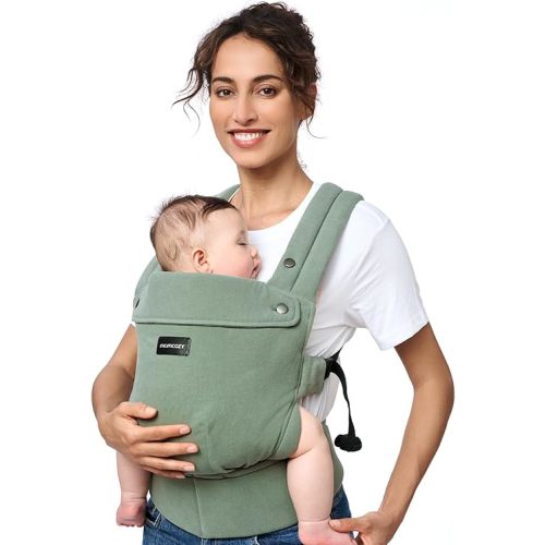 Momcozy Baby Carrier with Natural Cotton Linen, Built to Last, Ergonomic Design, 7-44lbs for Infant and Toddler, Lightweight and Comfortable, Hands-Free for Moms&Dads, Sage Green