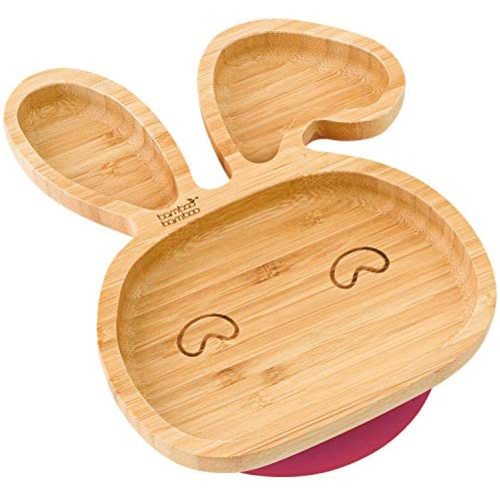bamboo bamboo Bunny Suction Plate for Babies Cherry - Powerful Detachable Suction Base - Natural Bamboo Toddler Plates for Stay Put Feeding