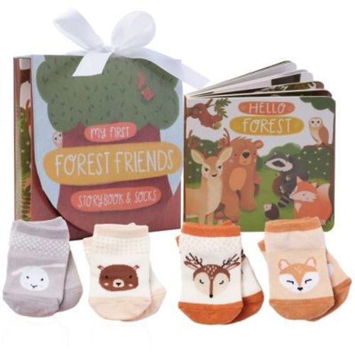 Tickle & Main Woodland Forest Friends, 5-Piece Gift Set for Infants 0-12 Months, Includes Storybook and 4 Pairs of Animal Socks