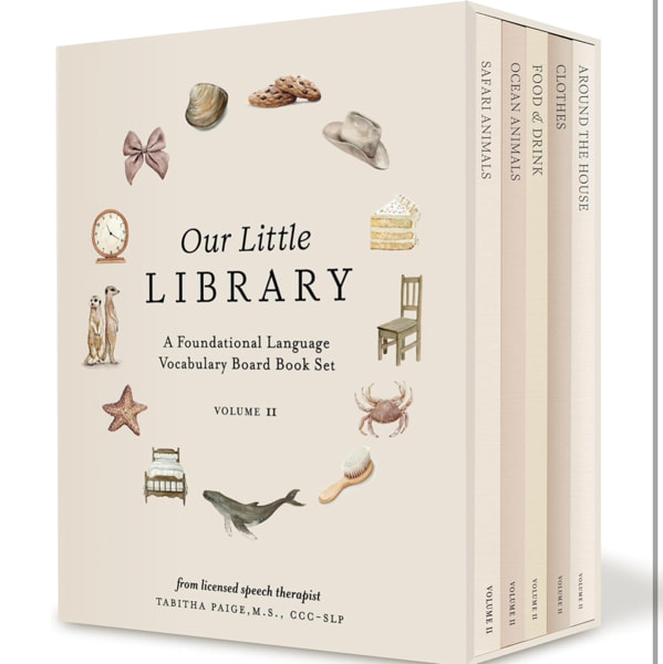 Our Little Library Vol. 2: First 100 Words Board Book Box Set, including Ocean Animals, Safari Animals, Food and Drink, Clothes, and Around the House (Tabitha Paige Children's Book Series)