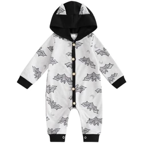 Newborn Baby Girl Boy Halloween Pumpkin Hooded Outfit Ghost Romper Long Sleeve Bodysuit Infant Fall Clothes
