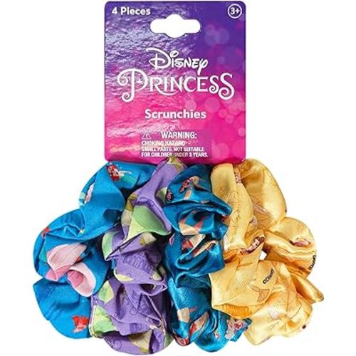 LUV HER Disney Princess Cute Scrunchies for Girls of All Ages - 4 Large Hair Scrunchies for Girls - 4 Printed Scrunchies with Your Favorite Characters - Hair Accessories for girls 3+