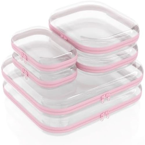 Clear Hard Shell Zipper Case 6 Pack, Clear Travel Makeup Case, Toiletry & Cosmetic Bag, Zippered Toy Storage, Make Up Organizer Pouch, Hard Plastic Toiletry Bag for Travel, 2x 14" 2x 10" 2x 8"