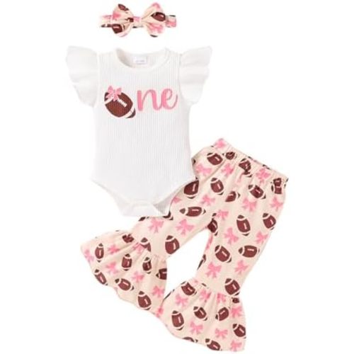 YOUNGER TREE Baby Girl 1st Birthday Outfit - My First Birthday Romper & Flared Pants