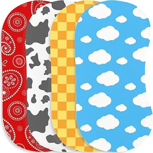4 Pack Baby Burp Cloths, 100% Smooth Cloth Cartoon Story Print Burp Cloths Proper Sized Super Absorbent Washcloths Infants Burping Cloths Sets for Newborns Baby Boy Girl Essentials