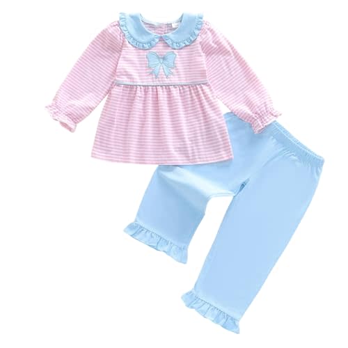 Girls Fall Outfits Strip Long Sleeve Top Solid Pants Casual Clothes Smocked Outfit Toddler Baby Outfits