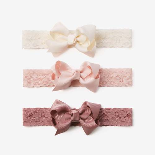 Mauve Lace Baby Girl Headbands 3pk – Elegant Baby