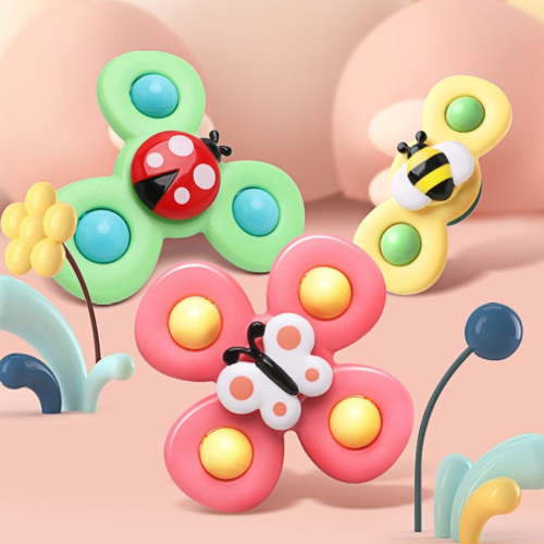 Cartoon Insect Suction Cup Rotating Rattle Bath Toys for Babies 0-36 Months | Interactive Sensory Bath Time Fun with Secure Stick & Bell Sounds