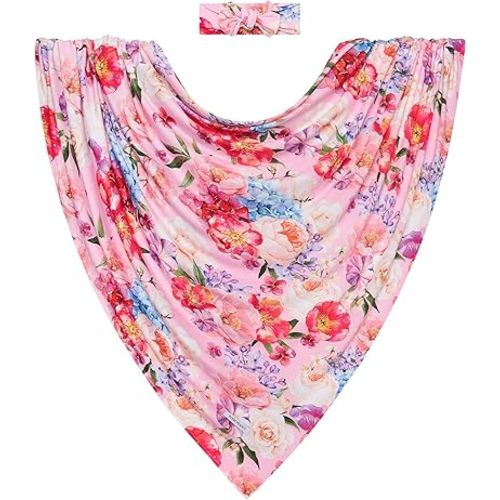 Posh Peanut Swaddle Blanket + Headband Set - Soft Newborn Swaddle Doubles As a Stroller, Receiving Blanket, and Nursing Cover - Matching Baby Swaddles & Headbands for Everyday