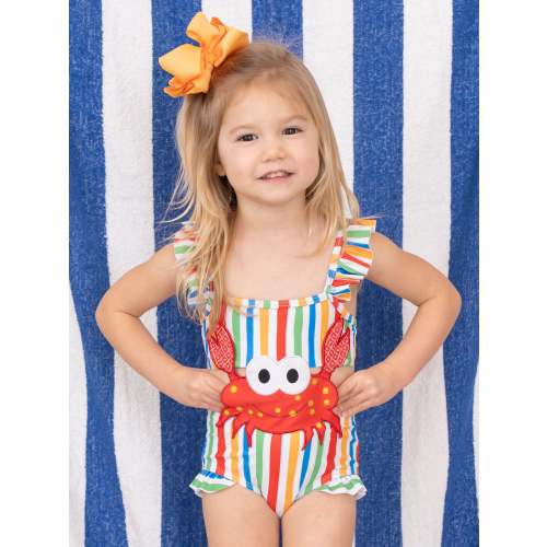 Striped Crab Ruffle One-Piece Swimsuit