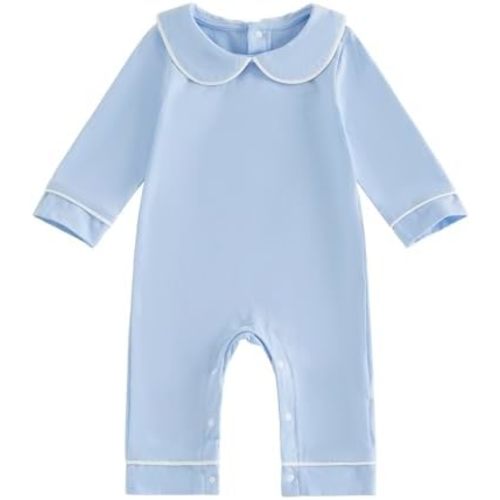 Newborn Baby Girl Boy Clothes Peter Pan Collar Romper Long Sleeve Cotton Neutral Jumpsuit Infant Fall Winter Outfits