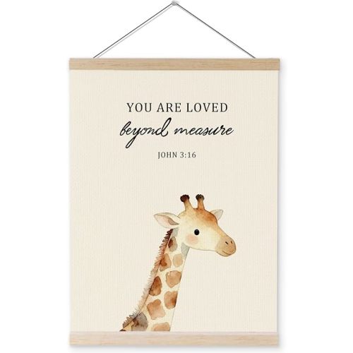 YQDEJ Christian Giraffe Nursery Wall Art Poster Hanger Frame, John 3:16 Bible Verse Safari Animal Nursery Wall Art Decor for Baby Boys Girls Room Bedroom, 12x16 Inch